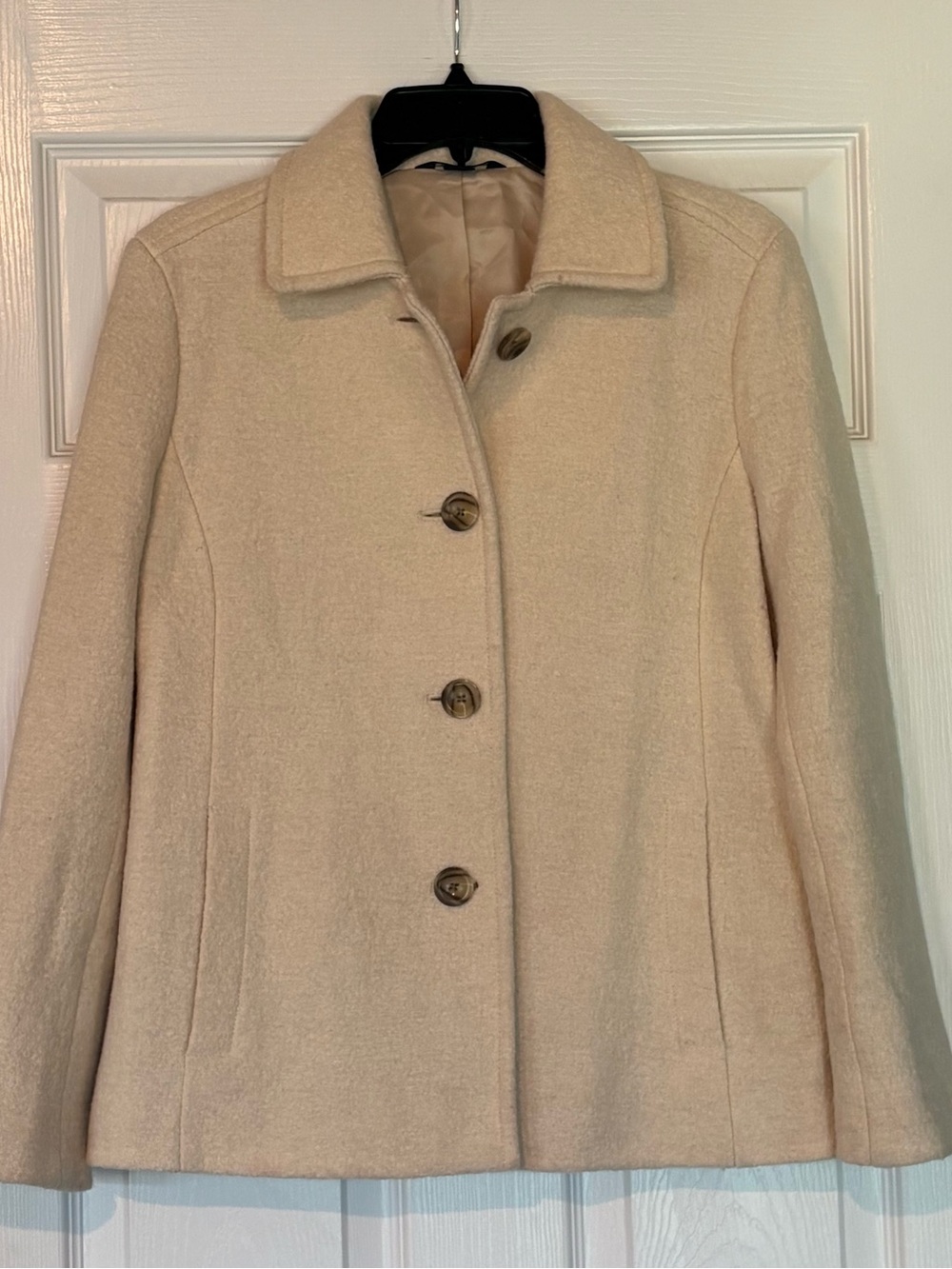 Lands' End Cream Wool-Blend Pea Coat